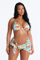 In The Tropics 3 Piece Bikini & Sarong Set - Blue/combo