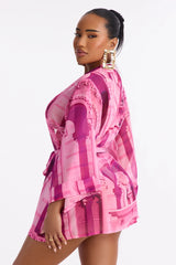 Enjoy The Waves Novelty Swim Cover Up Kimono - Pink