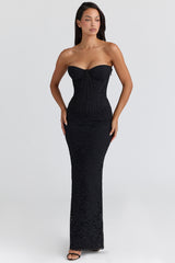 black lace corset maxi dress