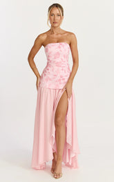 Electra Maxi Dress - Strapless Sequin Embellished Dress in Soft Pink