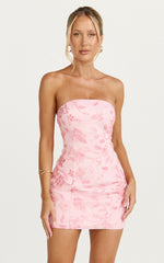 Electra Mini Dress - Strapless Bodycon Embellished Sequin Dress in Soft Pink