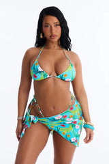 In Bloom 3 Piece Bikini & Sarong Set - Blue/combo