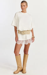 Rina Mini Dress - Mini Lace Trim Dress in Off White