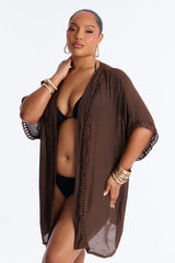 Off Duty Linen Swim Cover Up Shirt - Chocolate
