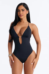 I'm Your Dream Girl 1 Piece Plunge Swimsuit - Black