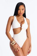 Malia Stone Hardware Cutout 1 Piece Swimsuit - White