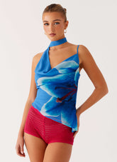 Andrina Cowl Neck Top - Oceania Bloom