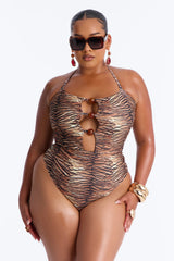Aria Cut Out Beads 1 Piece Swimsuit - Brown/combo