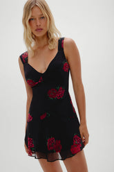 Lunarose Floral Mini Dress - Black Rose Brushstroke
