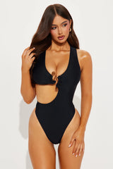 Malia Stone Hardware Cutout 1 Piece Swimsuit - Black