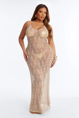 Jocelyn Crochet V-Neck Swim Cover Up Dress - Beige