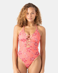 Garden Twirl Plunge Lattice Front One Piece Swimsuit