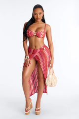 Jazzlyn Abstract 3 Piece Bikini Skirt Set - Pink/combo