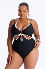 Livia Layered 1 Piece Swimsuit - Black/White