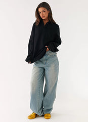 Torrie Oversized Polo Top - Black