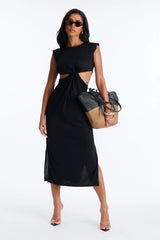 Sunny Days Twisted Knot Maxi Swim Cover Up Dress - Black