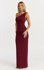 Criselda Maxi Dress - One Shoulder Maxi Dress in Wine