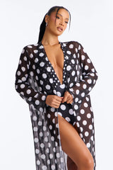Kaia Polka Dot 1 Piece Swimsuit Kimono Set - Black/combo
