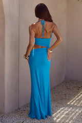 LUMIA HALTER CUTOUT MAXI DRESS - OCEAN