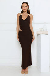 Midnight Élan Halter Maxi Dress Brown