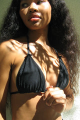 Tia Ribbed Triangle Bikini Top - Midnight