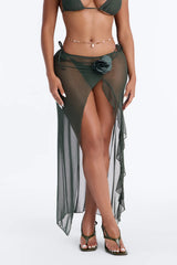 Summer Sunsets Rosette Mesh Cover Up Skirt - Olive