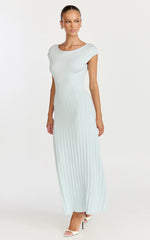 Jadey Midi Dress - Cap Sleeve Pleated Dress in Pale Blue