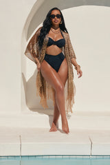 Kerry Fringe Animal Cover Up Kimono - Gold/combo