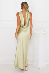 Precious Pearl Satin Maxi Dress Lime