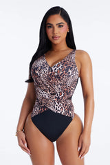 Unstoppable Wild Catch Mesh Cutout 1 Piece Swimsuit - Leopard
