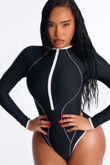 Tidal Waves Contrast Trim 1 Piece Swimsuit - Black/White