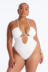 Nyssa 1 Piece Textured Triangle Swimsuit - White