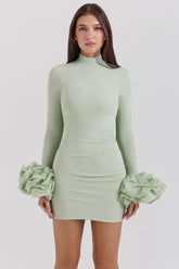 pistachio ruffle cuff mini dress - sale