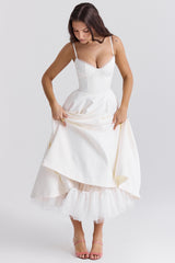 white tulle midi dress