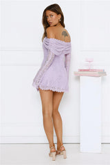 Starlit Dreams Lace Off Shoulder Mini Dress Lilac