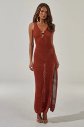 ARIYA SLEEVELESS KNIT MAXI DRESS - RUST METALLIC