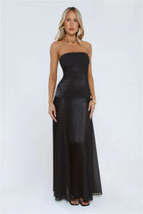 Statement Shine Strapless Satin Maxi Dress Black