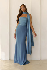 Luxe Nights Strapless Maxi Dress Dusty Blue