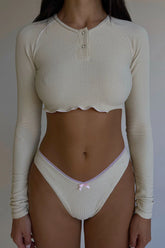 Viola Waffle Long Sleeve Crop Top - Smitten