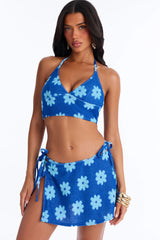 Janie Flower Terry 3 Piece Bikini & Skirt Set - Blue/combo