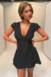 Lucy Wrap Mini Dress - Classic Polka Dot