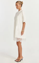 Rina Mini Dress - Mini Lace Trim Dress in Off White