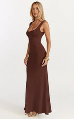Odette Maxi Dress - Scoop Neck A Line Dress in Chocolate