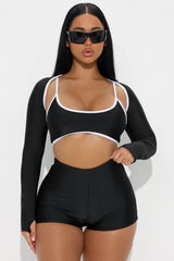 Whitney Boyshort 3 Piece Bikini Bolero Set - Black/White