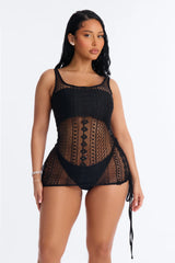 Yvette Lace Mini Swim Cover Up Dress - Black