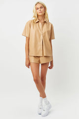 Rusty Vegan Leather Button Up Shirt - Earth
