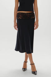 Harper Satin Midi Skirt - Black