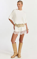 Rina Mini Dress - Mini Lace Trim Dress in Off White