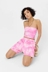 Peace Terry Strapless Bikini Top - Distorted Pink Dye