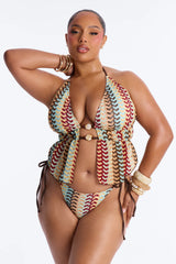 Hot And Sandy 2 Piece Textured Tankini Beaded Bikini Set - Brown/combo